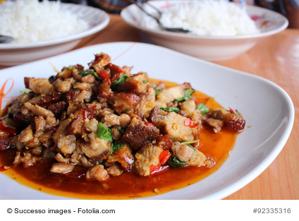 Fried pork and basil