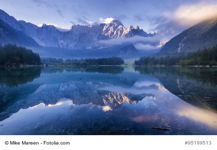 panorama of mountain lake in the Alps